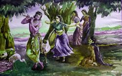 Lord Krishna Rass Leela Hand Painting HD Wallpaper