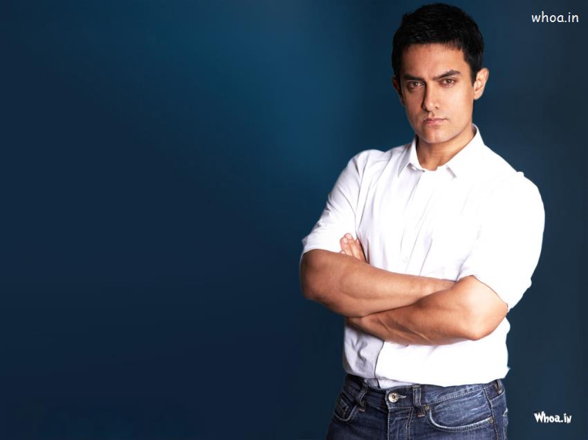 Aamir Khan White Shirt With Blue Background HD Wallpaper