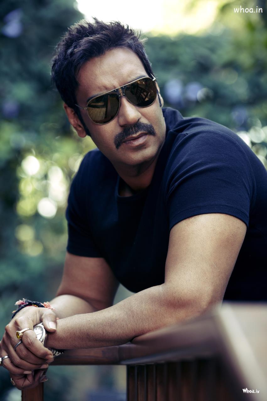 Ajay Devgan Black Sunglass With Black T-Shirt HD Bollywood Wallpaper