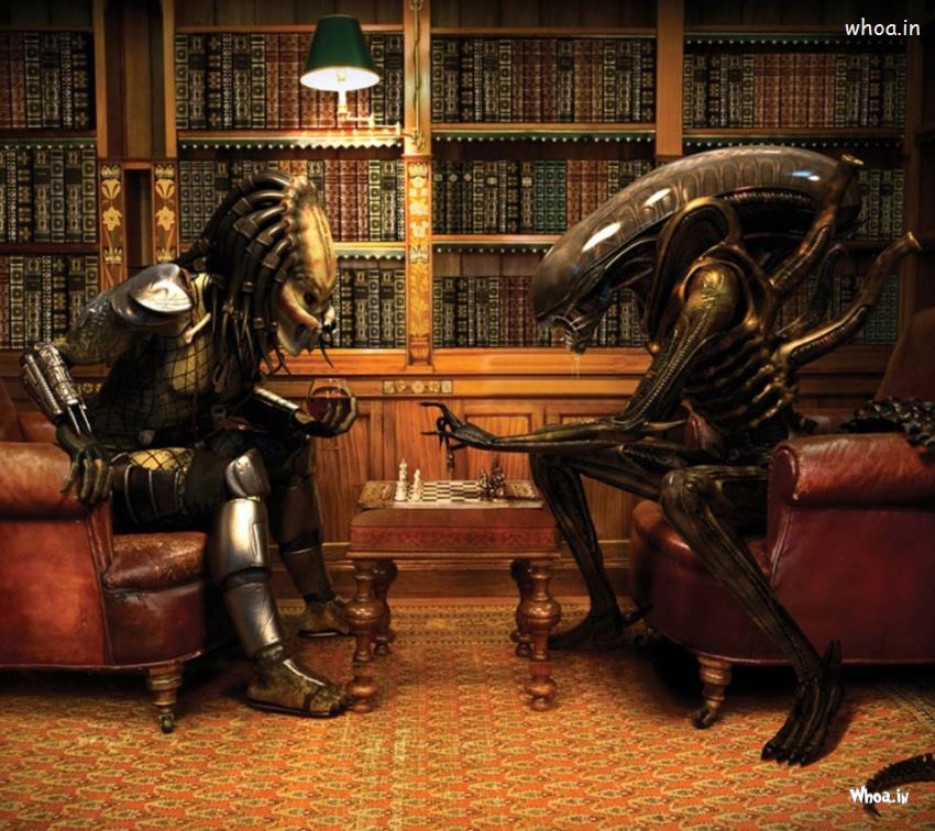 Alien Vs Predator Play Chess Funny HD Wallpaper