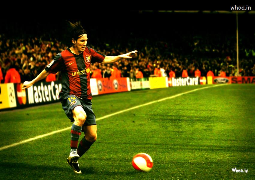 Argentina Superstar Footballer Lionel Messi Kick Football Wallpaper