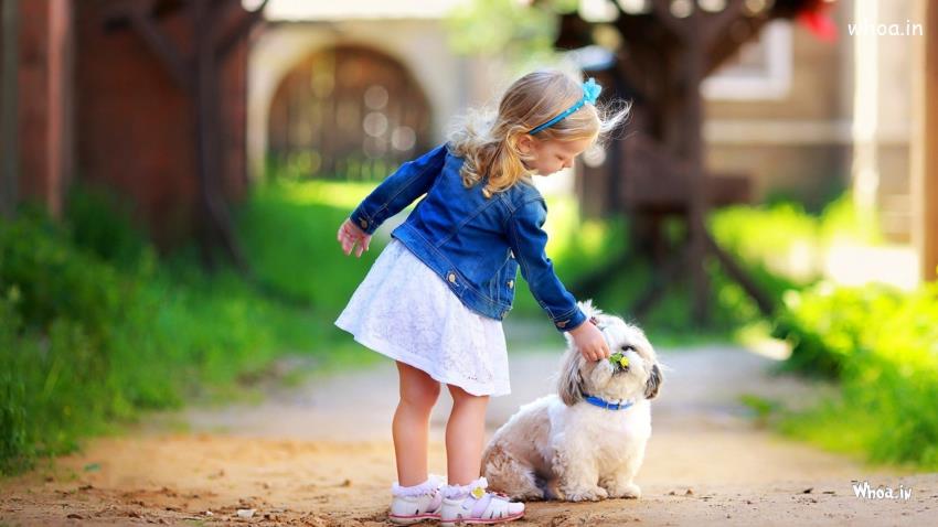 Baby Little Girl Friendship With Cute Puppy HD Wallpaper