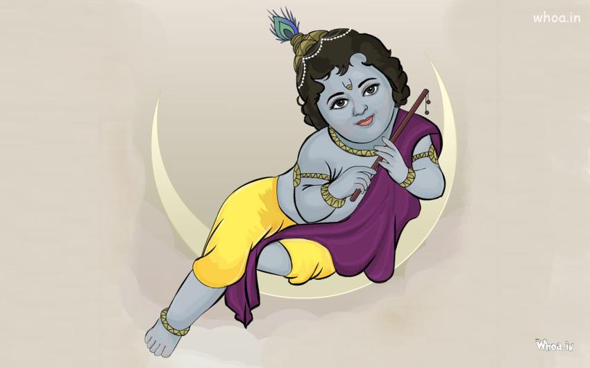 Bal Shree Krishna Setting On The Moon HD Wallpaper