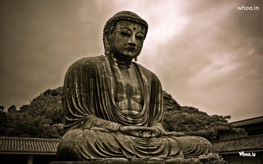 Black And White Lord Buddha Statue HD Wallpaper