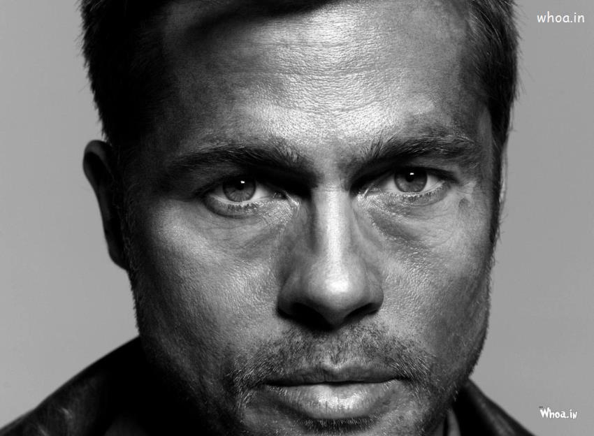 Brad Pitt Black And White With Face Closeup HD Wallpaper