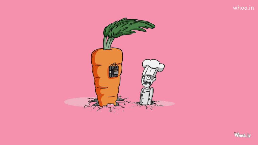 Carrot Bomb With Chef HD Cartoon Fun Wallpaper
