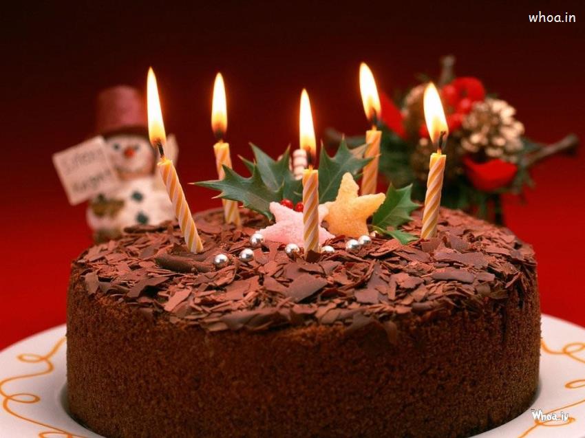 Chocolate Birthday Cake With Lighting Candle HD Wallpaper