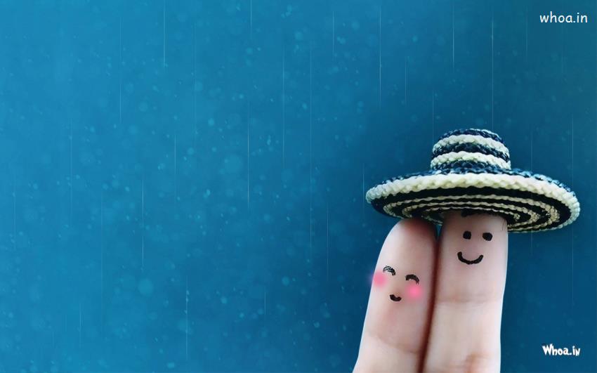 Creative Fingers Love Couple Each Other With Rainy Background Image