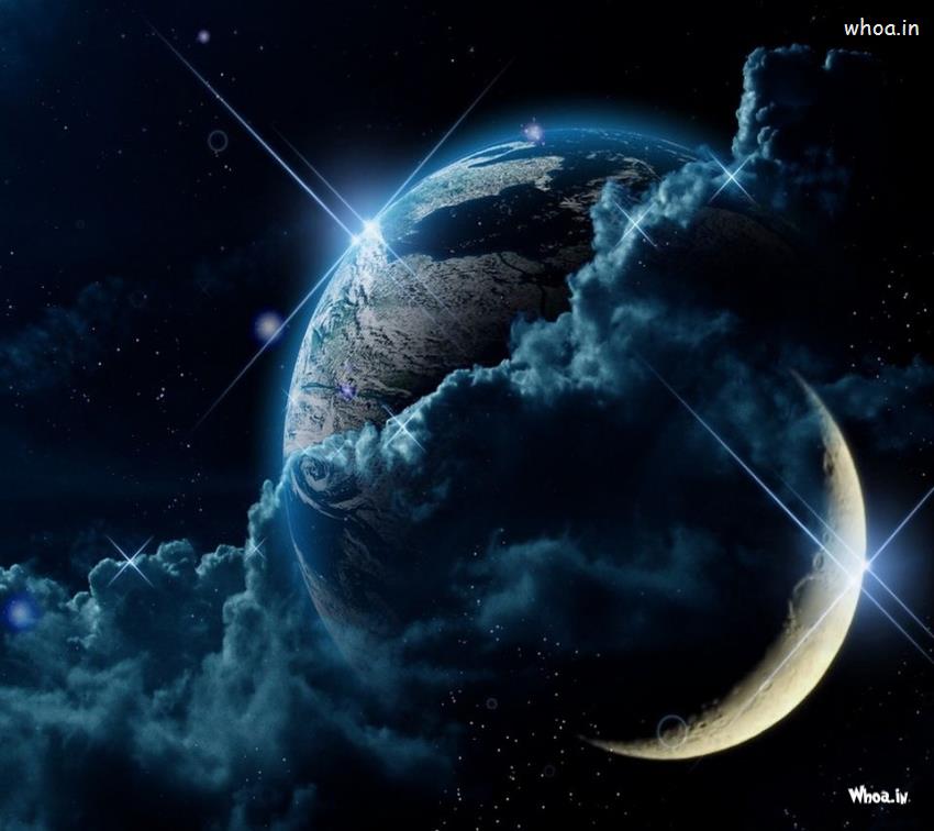 Creative Half Moon And Earth HD Wallpaper