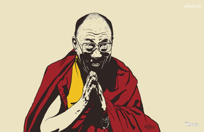 Dalai Lama Cartoon Painting Hd Wallpaper