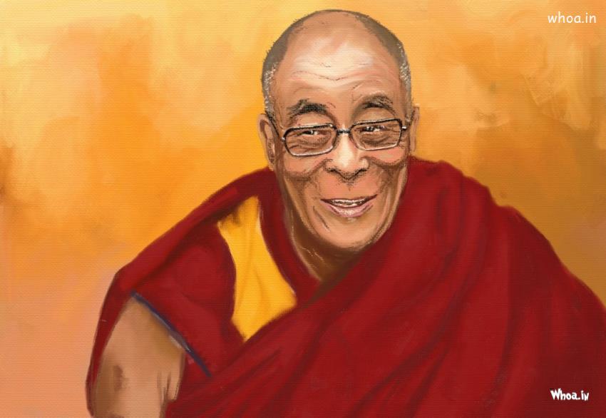 Dalai Lama Hand Painting With Yellow Background HD Wallpaper