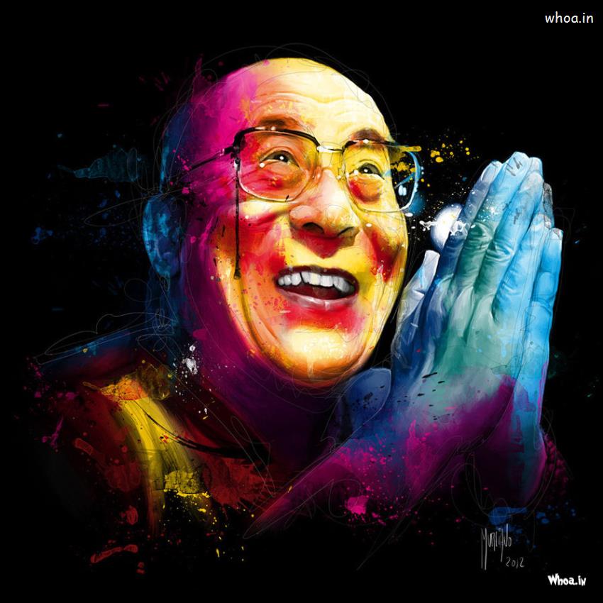 Dalai Lama Multi Color Painting With Dark Background Hd Wallpaper