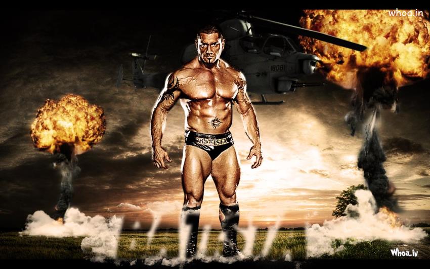 Dave Batista Shirtless With Bomb Blast HD WWE Legend Wallpaper