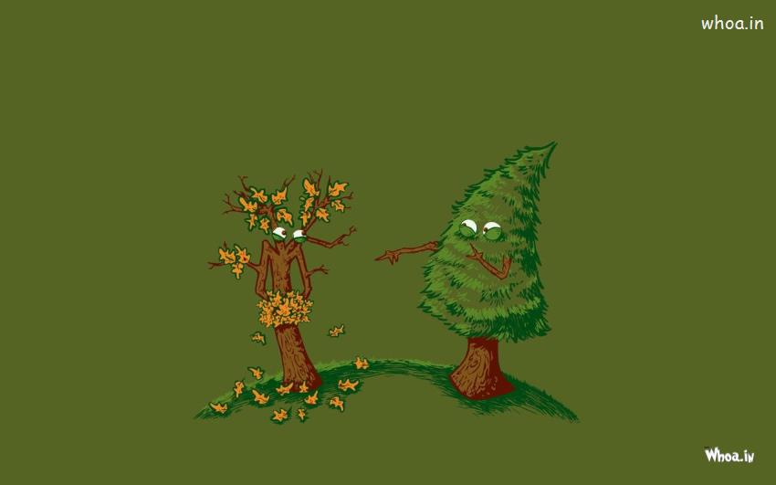 Funny Green Tree V/S Old Tree Animation Fun Wallpaper