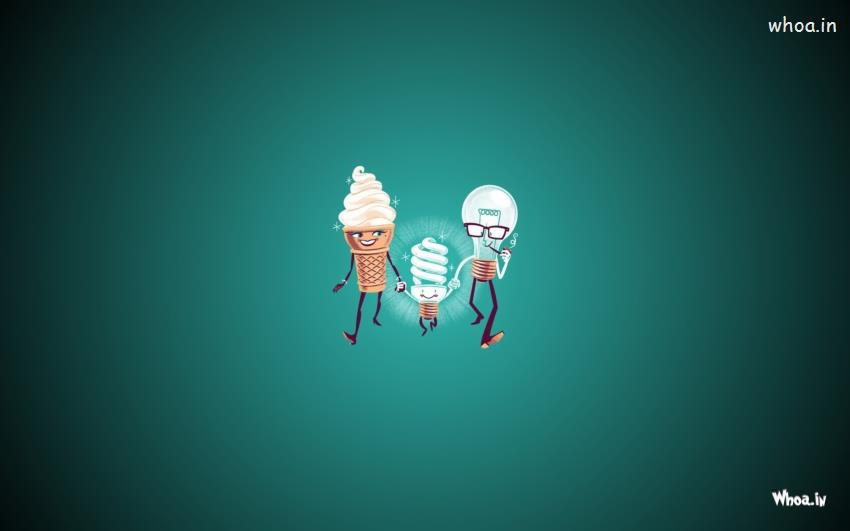Funny Ice Cream And Bulb Family HD Creative Wallpaper