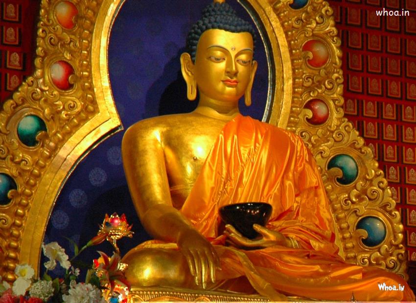 Gautam Buddha Samadhi Golden Statue HD Wallpaper
