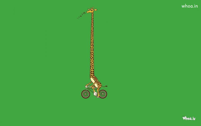 Giraffe Sing A Song And Ride Bike HD Animal Funny Wallpaper
