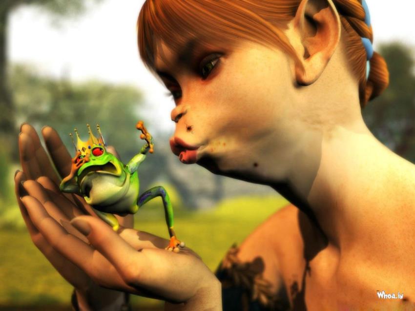 Girl Kiss To King Frog HD Funny Wallpaper