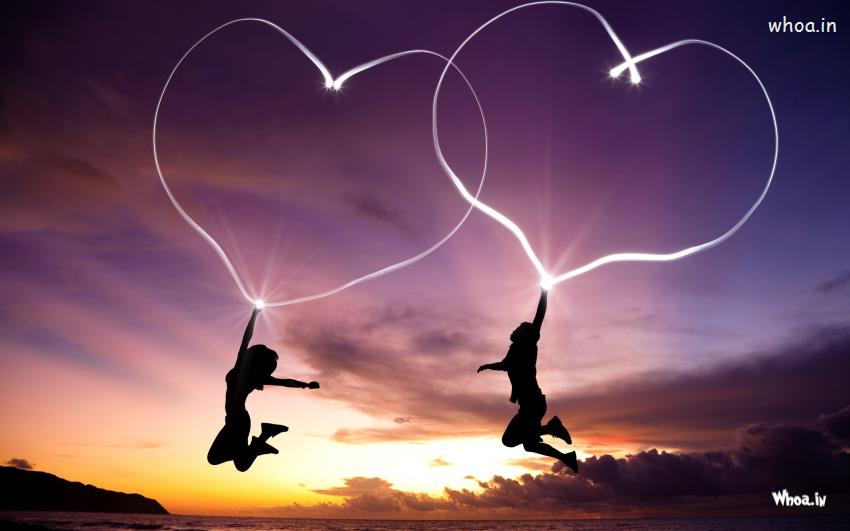 Girl And Boy Jump With Love Heart HD Love Wallpaper