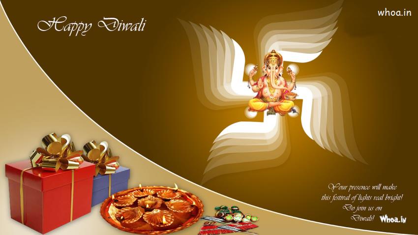 Happy Diwali Greetings Card With Lord Ganesha HD Wallpaper