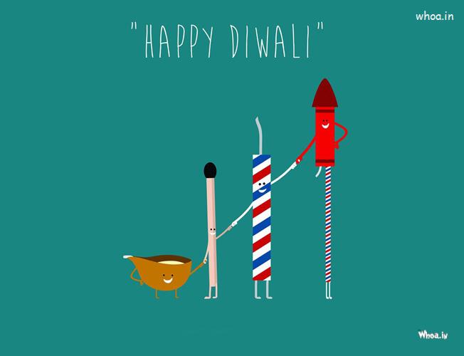Happy Diwali With Diwali Crackers And Diya And Matchbox Funny Wallpape