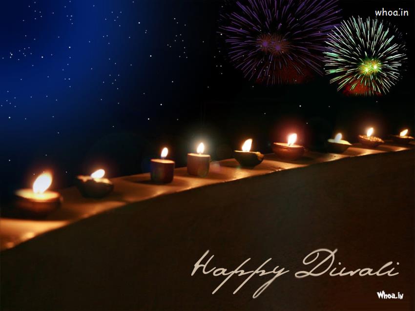 Happy Diwali With Fire Crackers And Diya HD Wallpaper