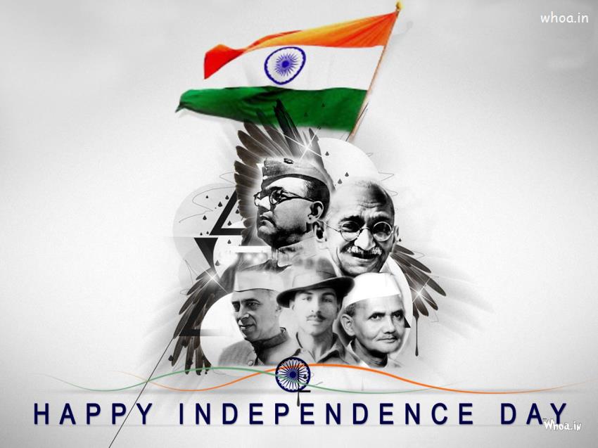 Happy Independence Day With National Leaders HD Wallpaper