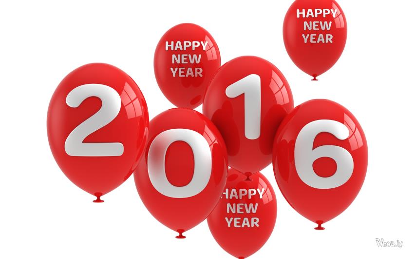 Happy New Year 2016 With Red Balloon HD Wallpaper
