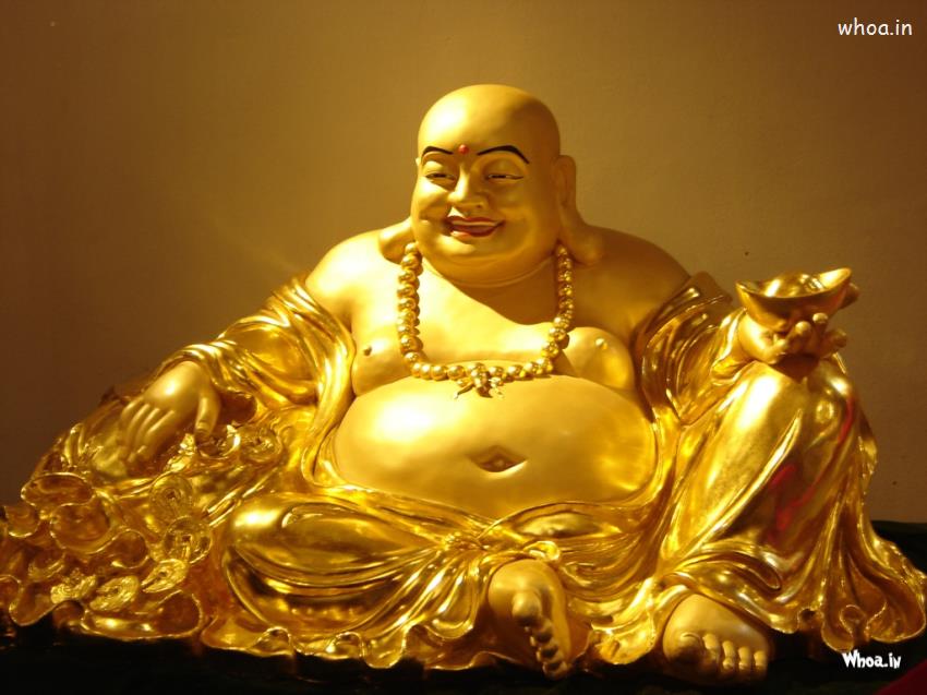 Laughing Buddha Golden Statue HD Wallpaper