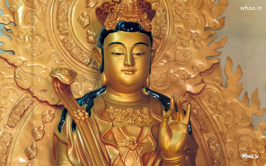 Lord Buddha Golden Statue With Face Closeup HD Wallpaper