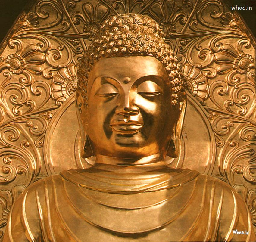 Lord Buddha Golden Statue With Golden Background Hd Wallpaper