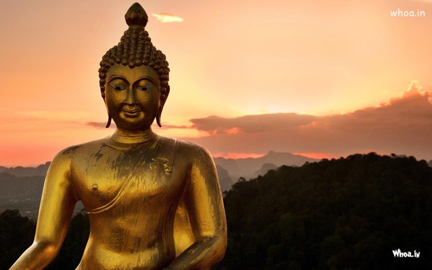 Lord Buddha Golden Statue With Natural Background Hd Wallpaper