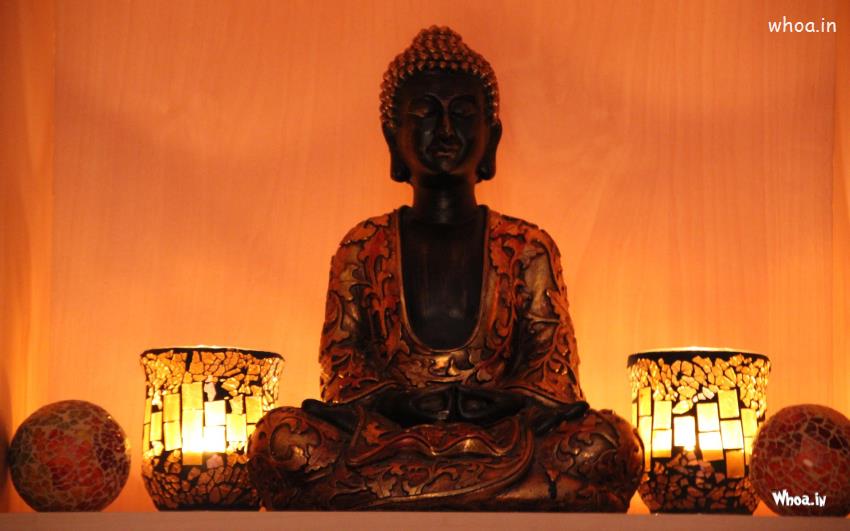 Lord Buddha Samdhi Statue With Lighting HD Wallpaper
