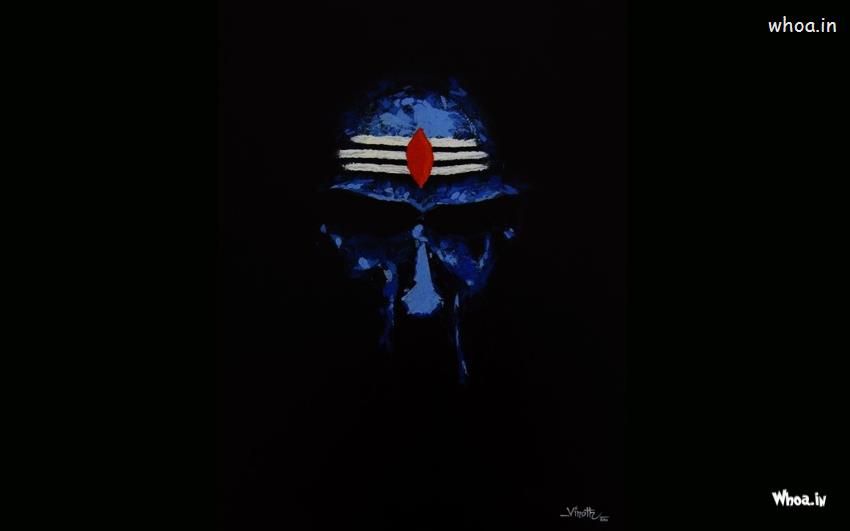 Lord Shiva Face Blue Colour Painting With Dark Background