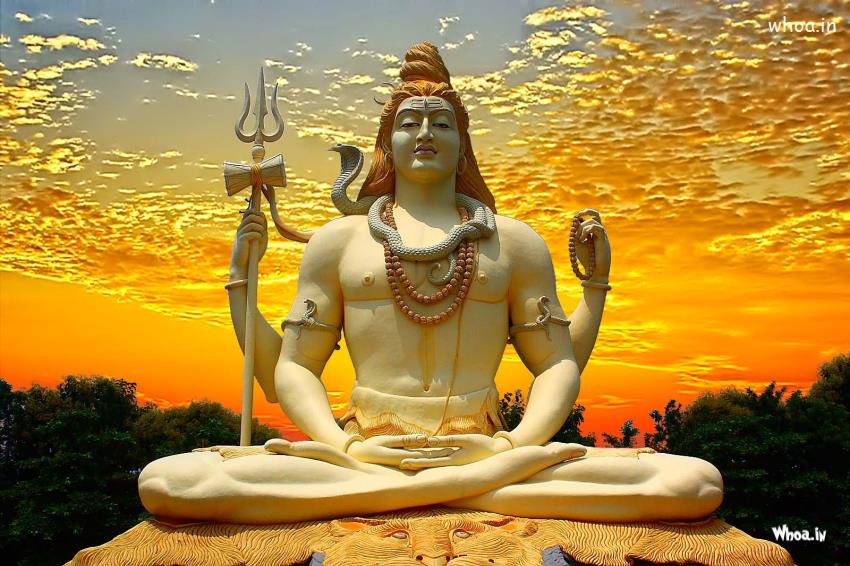 Lord Shiva White Statue With Natural Sunset HD Wallpaper