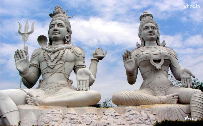 Lord Shiva And Mata Parvathiji White Statue HD Wallpaper