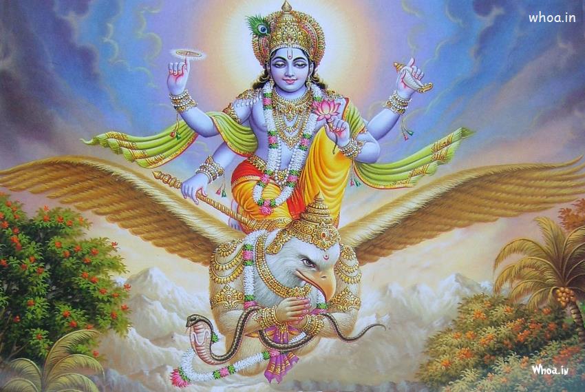 Lord Vishnu Setting On Garuda Art HD Wallpaper