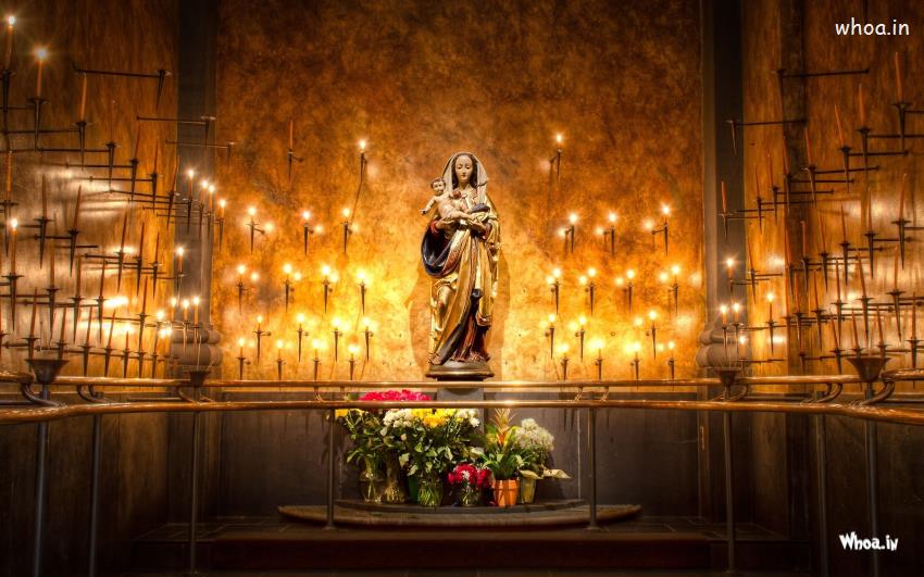 Mary Church With Lighting Candles HD Wallpaper