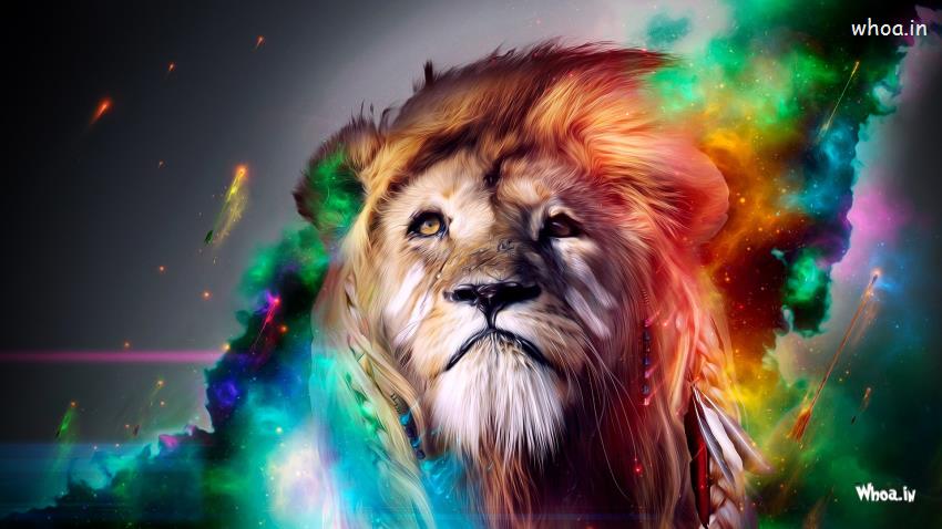 Multi Color Lion Face Art HD Animal Art Wallpaper