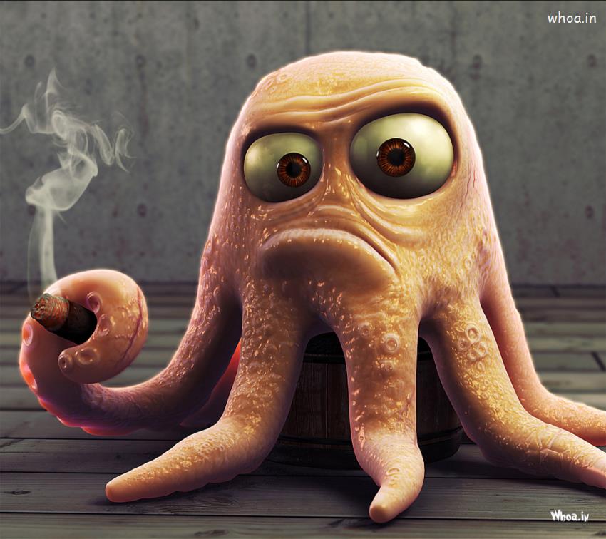 Octopus Smoking Funny HD Wallpaper