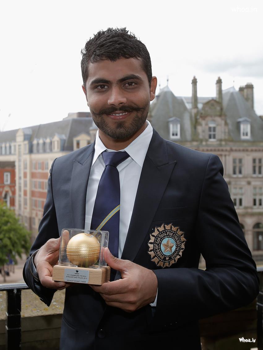 Sir Ravindra Jadeja Get Trophy Best Player Photo With Cool Beard Style