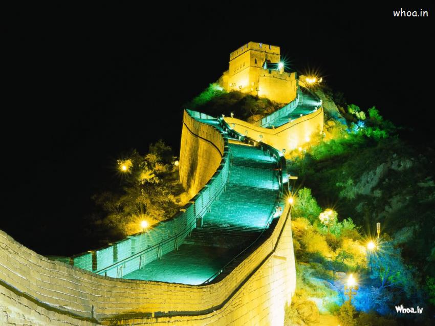 The Great Wall Of China Lighting View HD Wallpaper