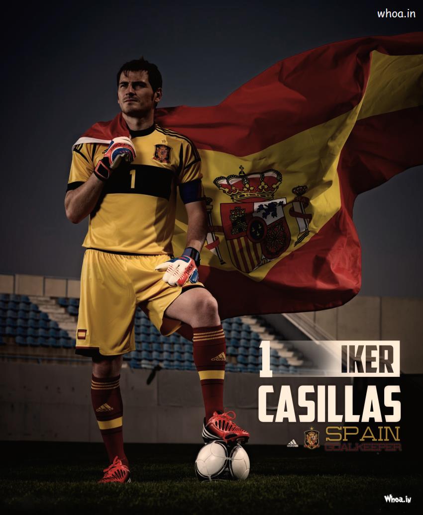 The Spain Goalkeeper Iker Casillas With Spain National Flag HD Image