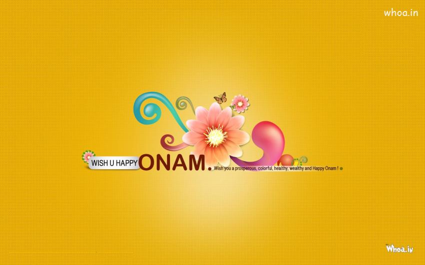Wish U Happy Onam And Wish Quotes With Yellow Background HD Wallpaper