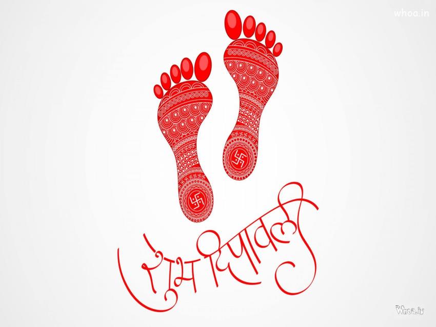 Wish U Shubh Deepawali With Goddess Lakshmi Footprint HD Wallpaper