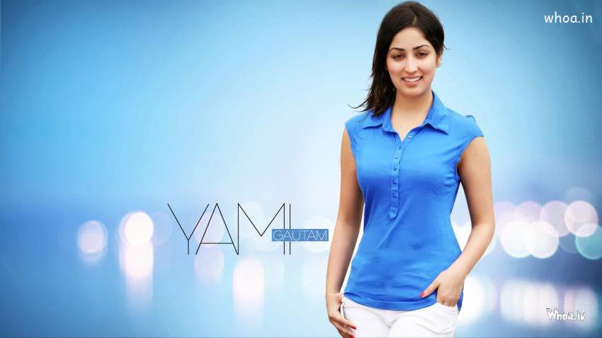 Yami Gautam Smiley Face With Blue Top HD Wallpaper