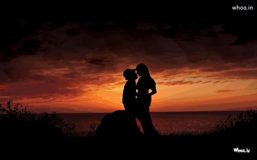 Young Couple Feeling Passion Love With Sunset Background Wallpaper
