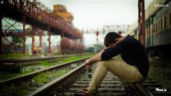 Best Sad Looking Man Sitting Alone On Railway HD I