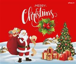 Red background with santa Merry christmas