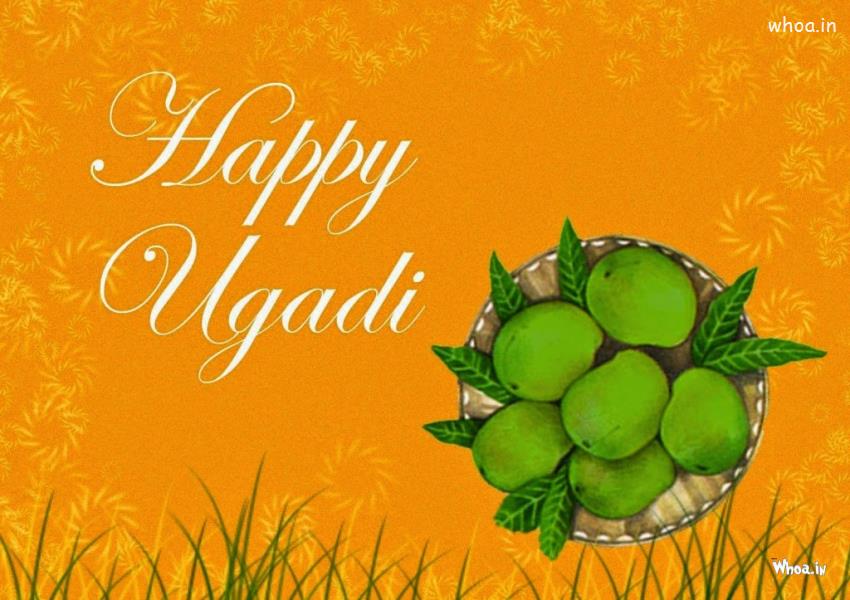 Greeting Image Of A Happy Ugadi With Orange Background.